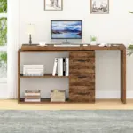 L Shaped Computer Desk with 3 Drawers, Rustic Brown _09