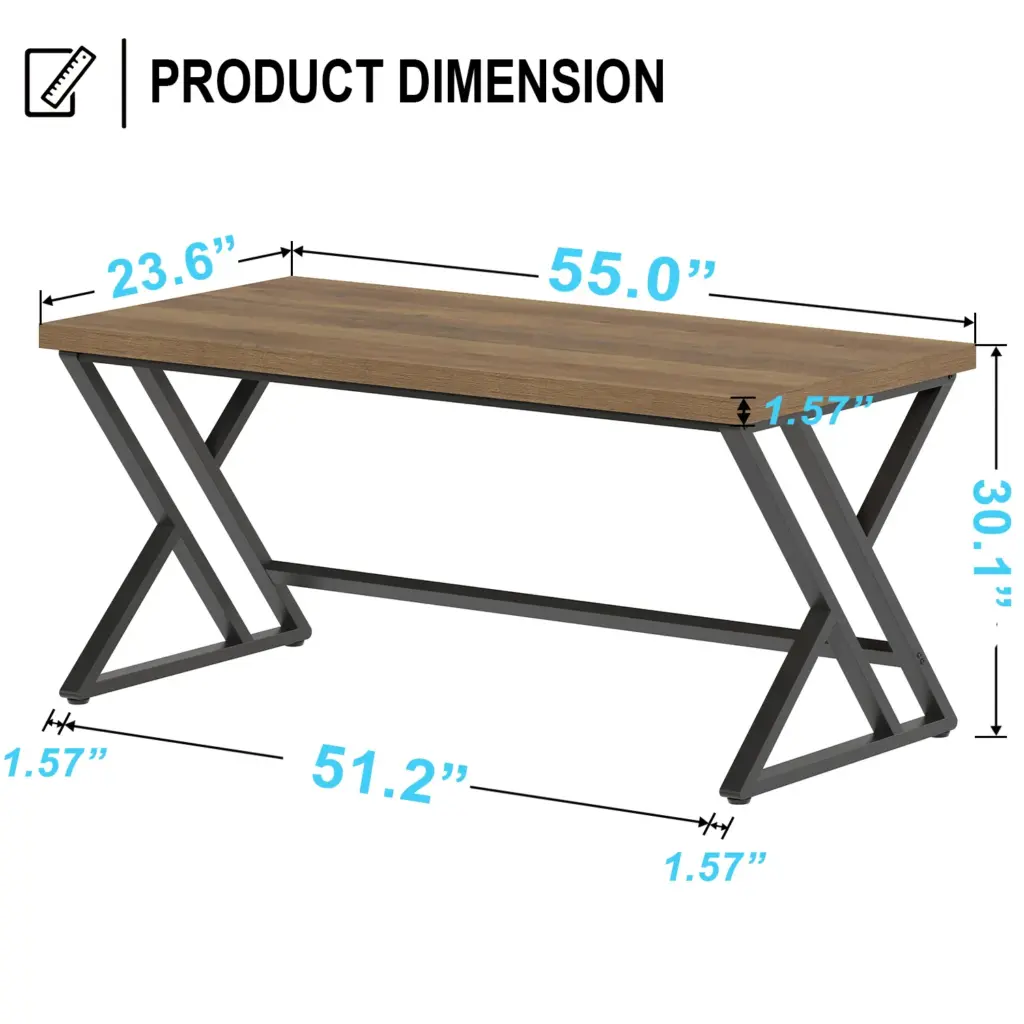 Y Shaped Leg Computer Desk, Rustic Oak 55 Inch_08