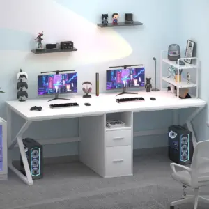 2 Person Computer Desk with File Drawer, White Oak_10
