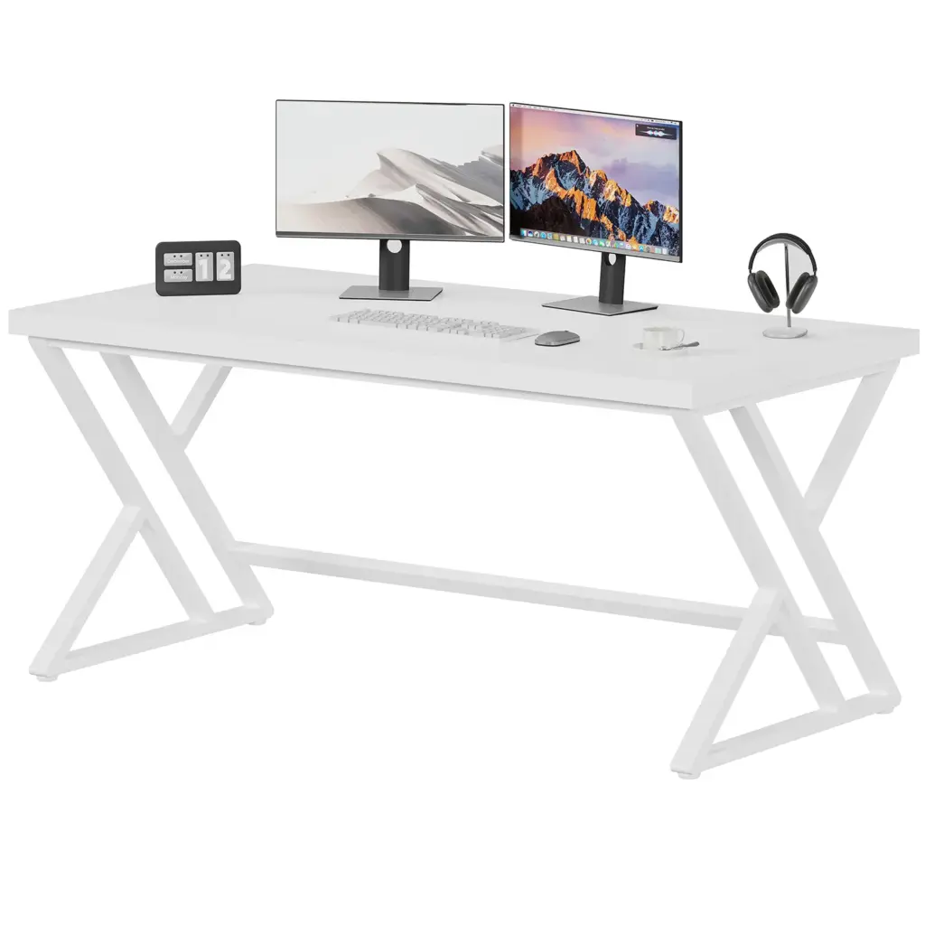Y Shaped Leg Computer Desk, White Oak 55 Inch_09