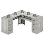 L Shaped Computer Desk with Six Drawers, Light Grey Oak _10