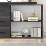 L Shaped Computer Desk with 3 Drawers, Dark Gray Oak_10
