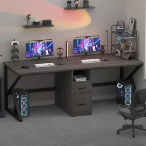 2 Person Computer Desk with File Drawer, Dark Gray Oak_10