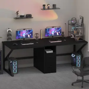 2 Person Computer Desk with File Drawer, Black Oak_10