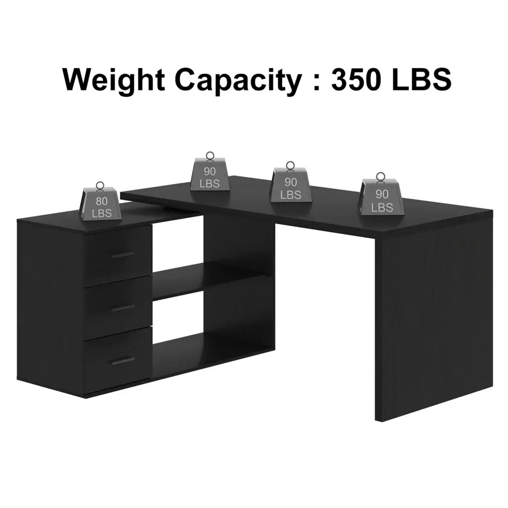 L Shaped Computer Desk with 3 Drawers, Black Oak_11