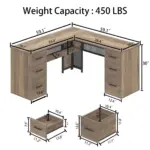 L Shaped Computer Desk with Six Drawers, Rustic Oak _11