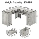 L Shaped Computer Desk with Six Drawers, Light Grey Oak _11
