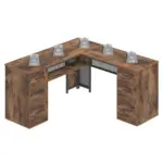 L Shaped Computer Desk with Six Drawers, Rustic Brown _11