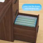 L Shaped Computer Desk with Six Drawers, Walnut _10