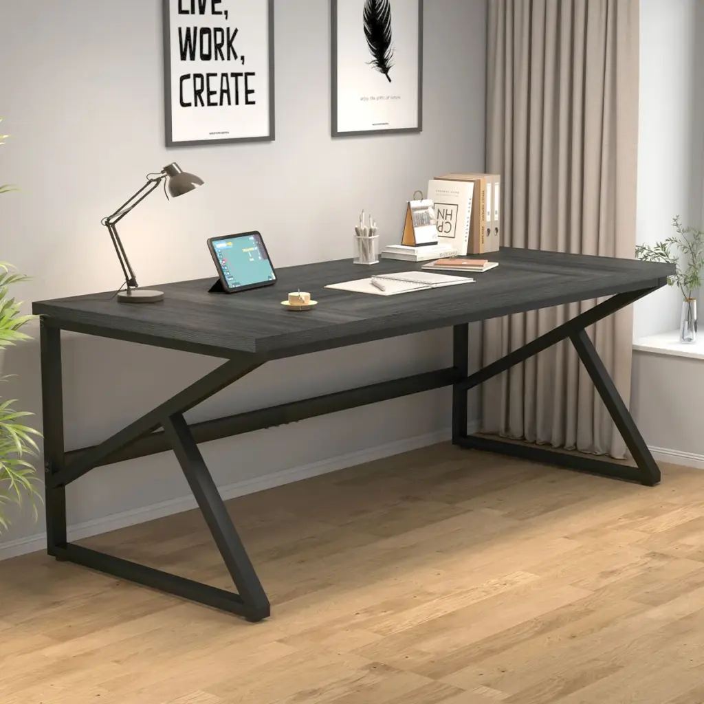 Long Computer Desk, Dark Gray Oak_16