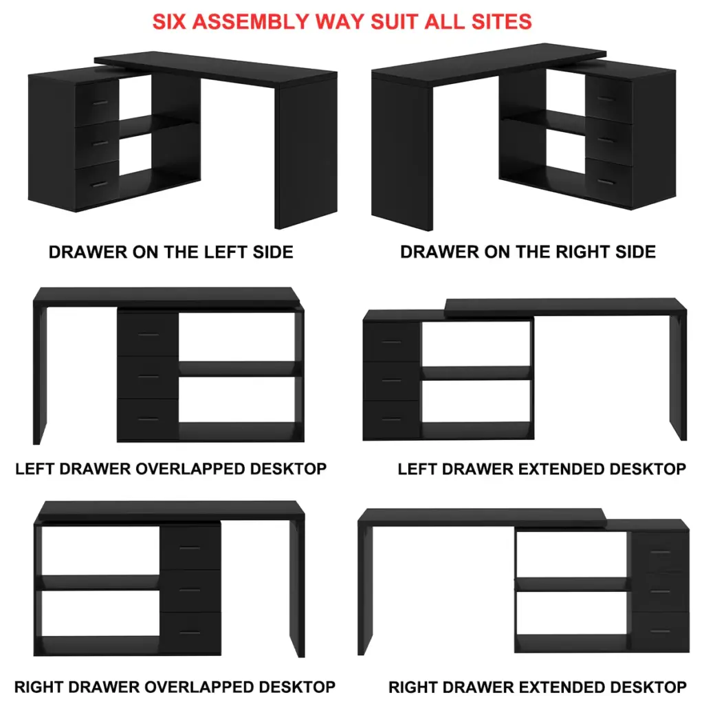 L Shaped Computer Desk with 3 Drawers, Black Oak_12
