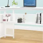 L Shaped Computer Desk with Six Drawers, White Oak _12