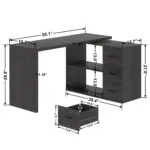 L Shaped Computer Desk with 3 Drawers, Dark Gray Oak_12