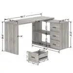 L Shaped Computer Desk with 3 Drawers, Light Grey Oak _12