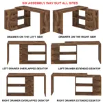 L Shaped Computer Desk with 3 Drawers, Rustic Brown _11