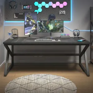 Long Computer Desk, Dark Gray Oak_17