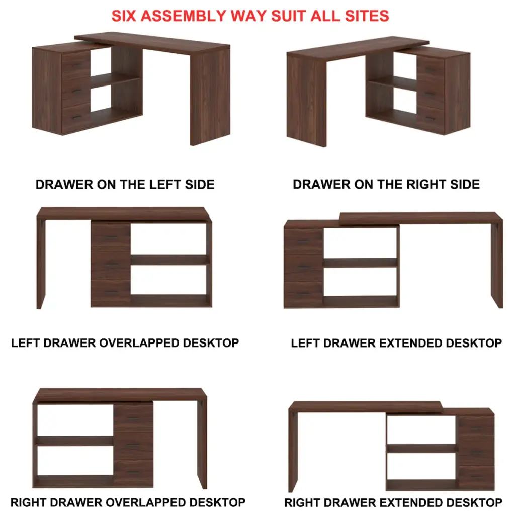 L Shaped Computer Desk with 3 Drawers, Walnut_12