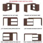 L Shaped Computer Desk with 3 Drawers, Walnut_12
