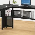 L Shaped Computer Desk with Six Drawers, Black Oak _13