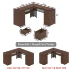 L Shaped Computer Desk with Six Drawers, Walnut _12