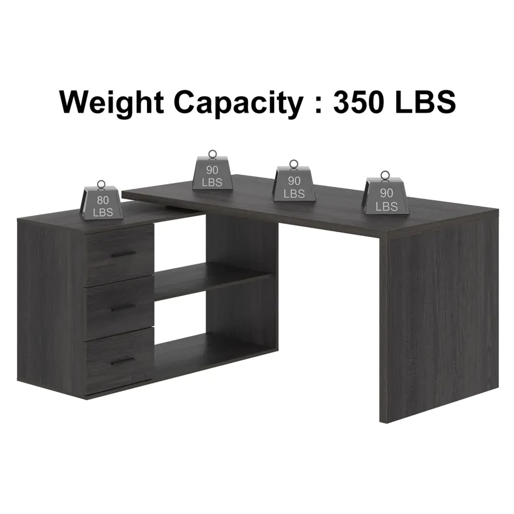 L Shaped Computer Desk with 3 Drawers, Dark Gray Oak_13