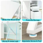 Collage of 13.01.C_结果 highlighting its wood grain white desk surface, storage drawers, sturdy metal legs, and adjustable screw-in feet—perfect for ODM or OEM projects on wood floors.