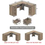 L Shaped Computer Desk with Six Drawers, Rustic Oak _13