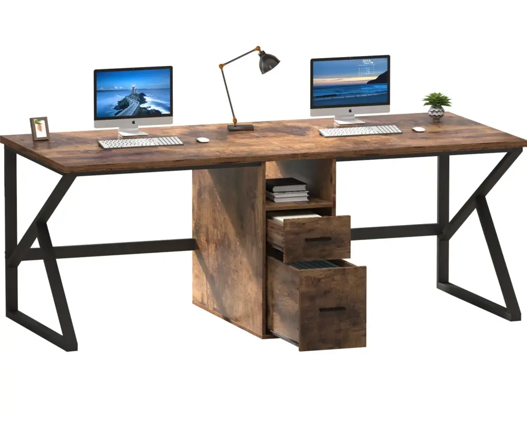 2 Person Computer Desk with File Drawer, Rustic Brown_14