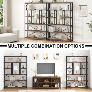 6 Tier Bookshelf, Rustic Brown Oak_07
