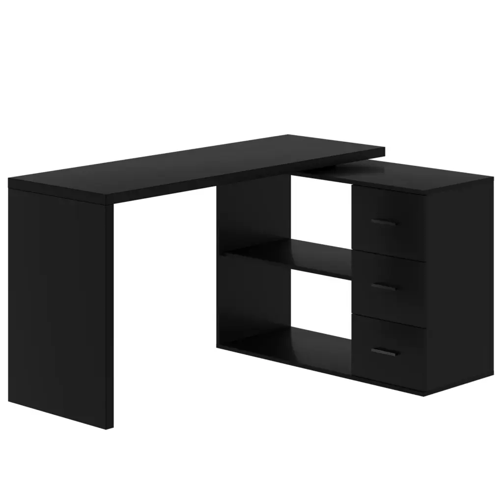 L Shaped Computer Desk with 3 Drawers, Black Oak_14