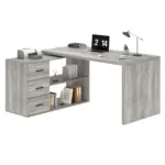 L Shaped Computer Desk with 3 Drawers, Light Grey Oak _15