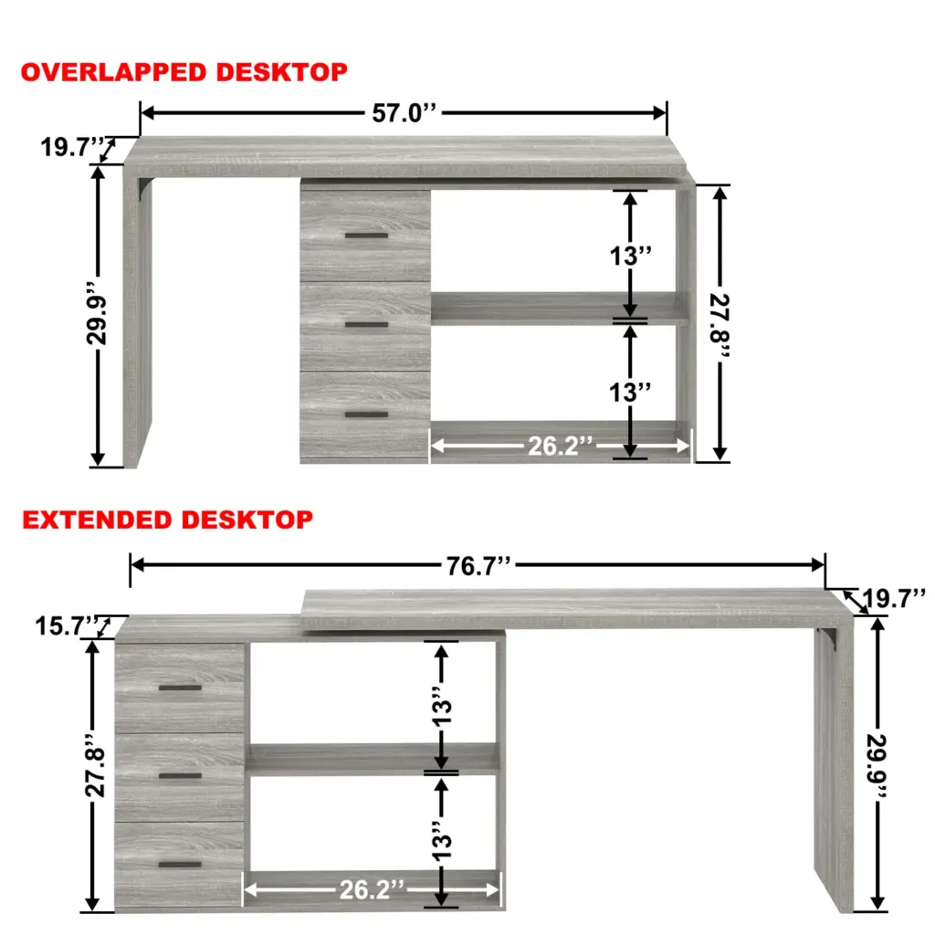 L Shaped Computer Desk with 3 Drawers, Light Grey Oak _16