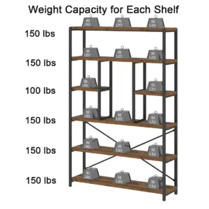 6 Tier Bookshelf, Rustic Brown Oak_09