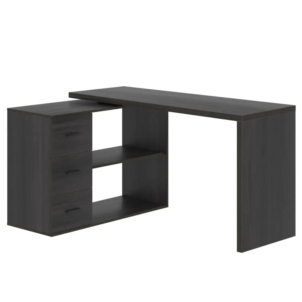 L Shaped Computer Desk with 3 Drawers, Dark Gray Oak_17
