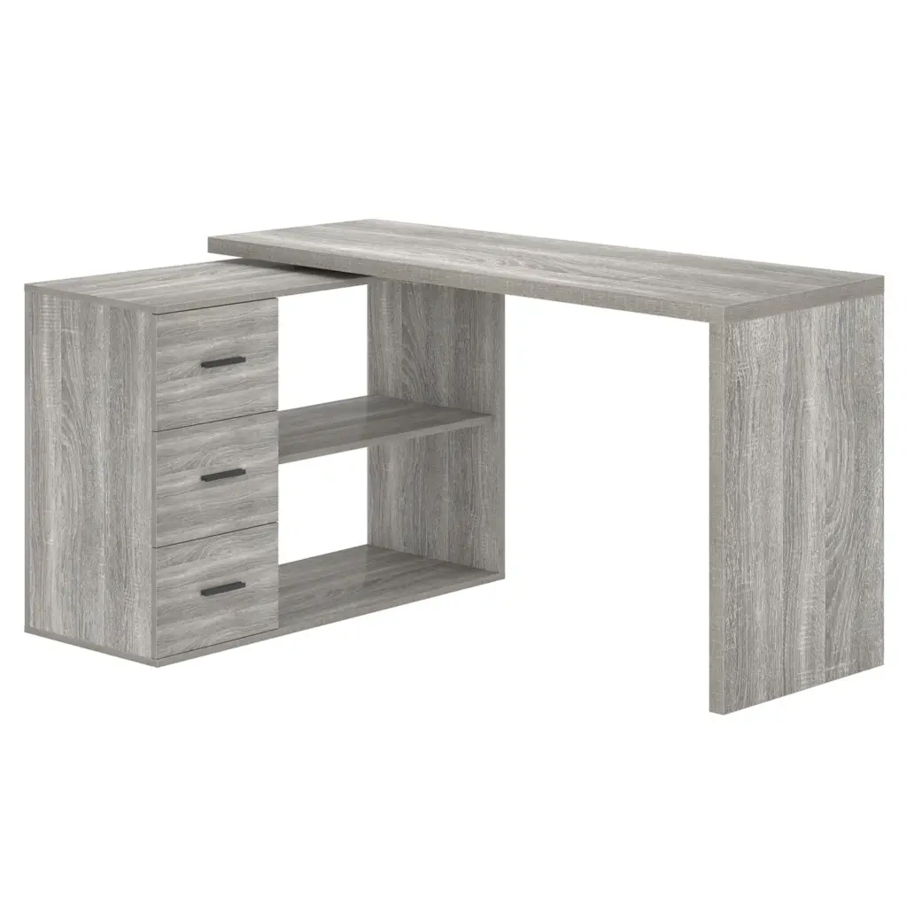 L Shaped Computer Desk with 3 Drawers, Light Grey Oak _17