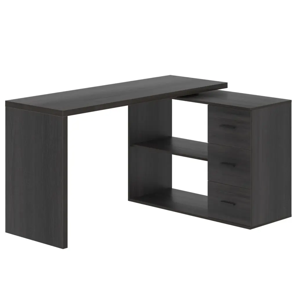 L Shaped Computer Desk with 3 Drawers, Dark Gray Oak_18