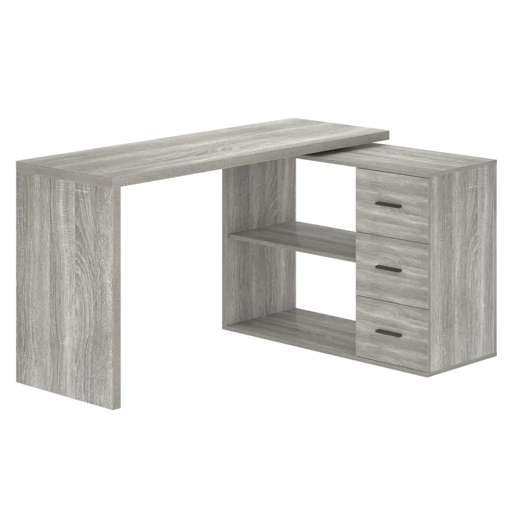 L Shaped Computer Desk with 3 Drawers, Light Grey Oak _18