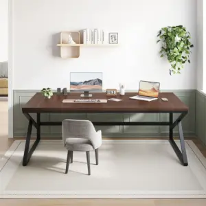 Long Computer Desk, Walnut_01