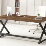 X Shaped Leg Computer Desk, Rustic Brown 60 Inch_01