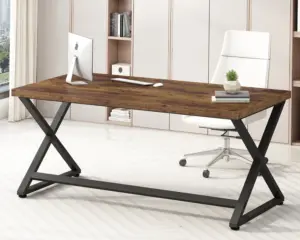 X Shaped Leg Computer Desk, Rustic Brown 60 Inch_01