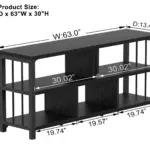2_结果 is a black three-tier shelving unit with open sides, measuring 63"W x 13"D x 30"H. It features labeled shelves and sections, and is available for ODM & OEM customization to meet your requirements.