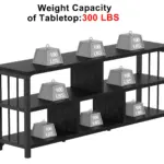 OEM and ODM options available: 3_结果 black shelving unit holds gray 100 LBS weights on each shelf, with a total tabletop weight capacity of 300 lbs shown in bold black and red text above.