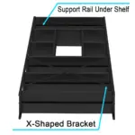 6 Tier Bookshelf, Black Oak_05 features a support rail under the top shelf and an X-shaped back bracket for stability. OEM and ODM customization options are available to meet your specific needs.