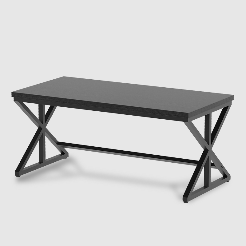 60 Inch Computer Desk in black oak with X-shaped metal legs and a horizontal support bar, displayed against a plain white background.