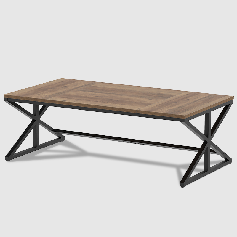 70.86 Inch Computer Desk in Rustic Oak with a black metal frame and X-shaped legs, shown against a plain white background.