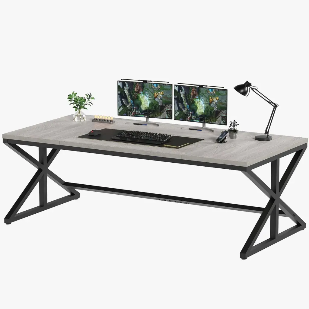 70.86 Inch Computer Desk, Light Grey Oak_09