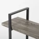 A close-up of the BC02-01 05-03 2-Shelf Rustic Industrial Bookshelf, featuring a wood-textured surface and dark metal frame, ideal for OEM and ODM solutions, set against a plain white background.