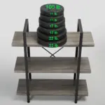 The BC02-02 03 - 03 3-Shelf Rustic Industrial Bookcase, made of wood and metal, is perfect for ODM/OEM needs and can support six pound-labeled weights totaling 100 lbs on its top shelf.