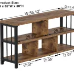 The 尺寸-1_结果 is a three-tier wooden and metal shelf, measuring 55.12"W x 13.4"D x 30"H with detailed section measurements. OEM and ODM customization options are available to meet your needs.
