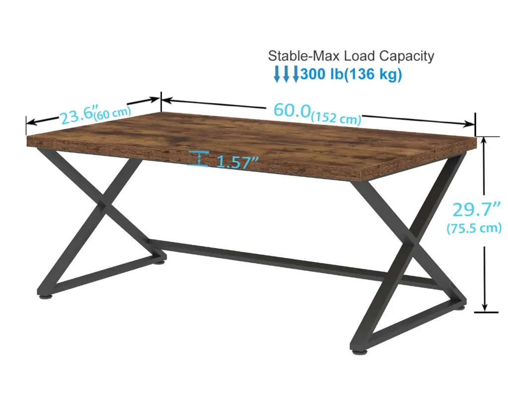 X Shaped Leg Computer Desk, Rustic Brown 60 Inch_06